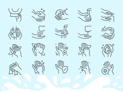 Макет набора иконок схемы мытья рук