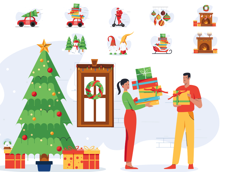 Рождественские иллюстрации Pack Sketch 