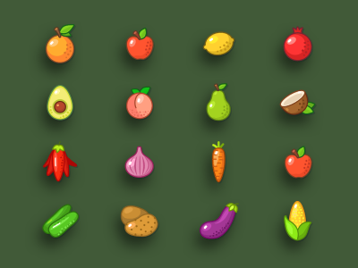 Макет иконок фруктов и овощей