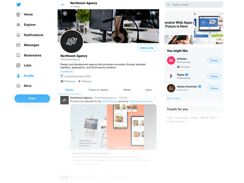 Макет Twitter Desktop 2020
