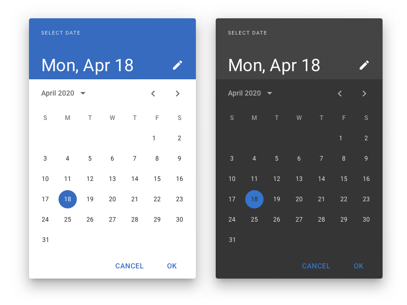 Макет приложения Date Picker для Android Material Design