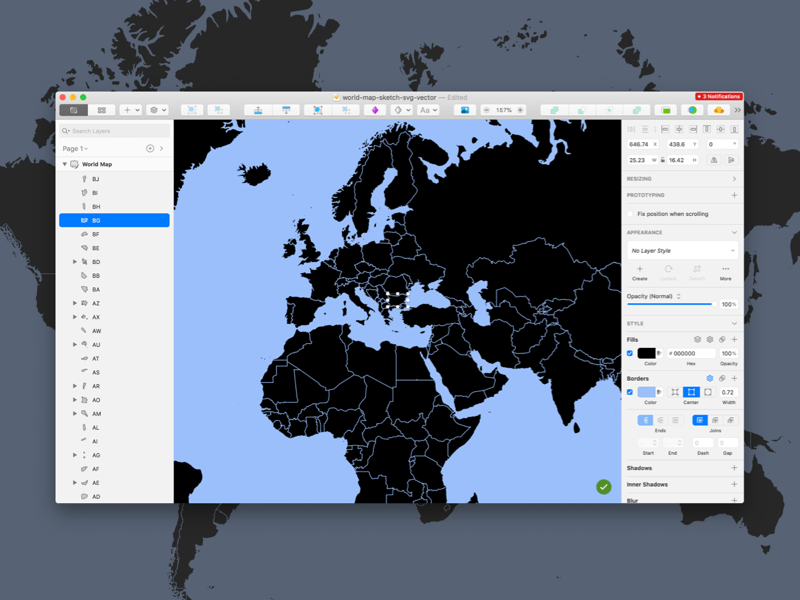 Карта мира с Дизайнным макетом всех стран
