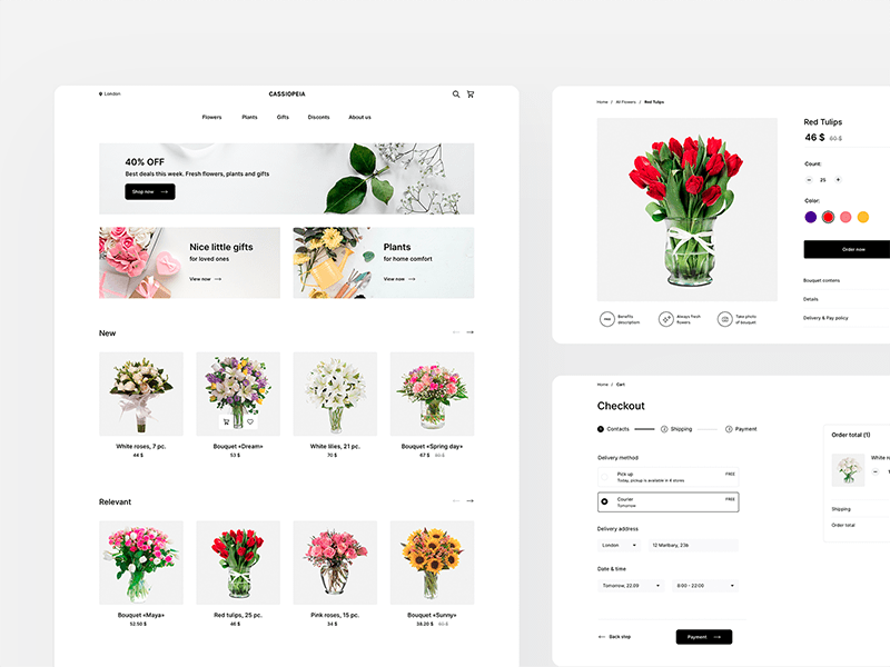 Макет веб-сайта цветочного магазина Cassiopeia 